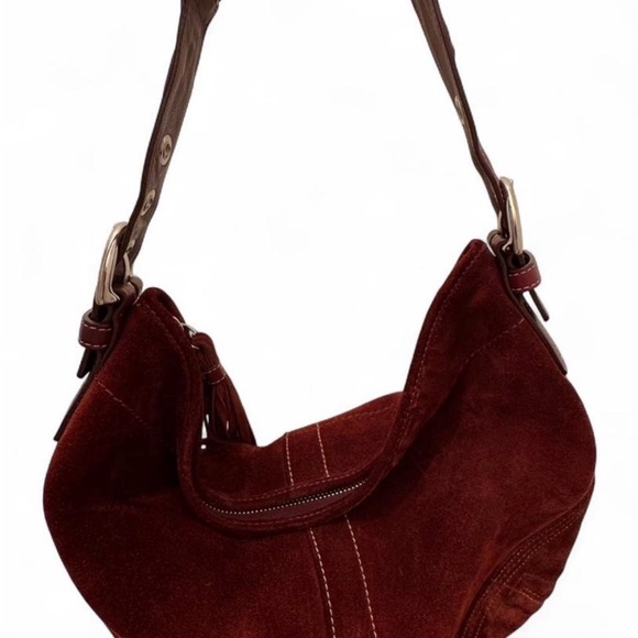 RARE Y2k Burgundy Coach SoHo Suede Shoulder Hobo Bag - Picture 2 of 7